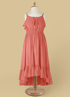 Azazie Karmen Blumenmädchenkleider A-Linie Gestreift Chiffon Kleid Lachsrosa image9
