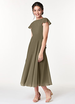 Azazie Payton Junior A-Linie Schleifen Chiffon Kleid Weidengrün image4