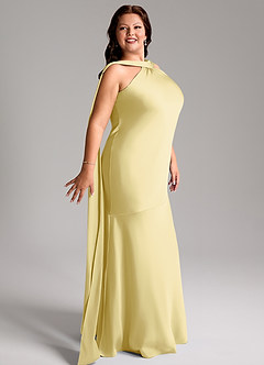 Azazie Kinsley Vestidos de madrinha de casamento Vestido Sorvete De Limão de Cetim elástico de sereia com Fenda Lateral image12