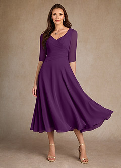 Azazie Durant Mother of the Bride Dresses Grape A-Line Pleated Chiffon Dress image2