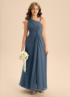 Azazie Brooke Junior Abito A-Line in Chiffon Spacco Laterale Blu Nettuno image3