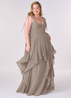Barbie ♥ Azazie Bridesmaid Dresses Taupe A-Line Bow Chiffon Dress image6
