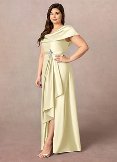 Azazie Branford Mother of the Bride Dresses Lemon Sorbet A-Line Pleated Stretch Satin Dress image11