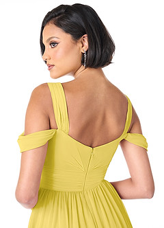 Azazie Lianne Robes de demoiselle d'honneur Robe Trapèze en Mousseline de soie Épaule décolletée Canari image6