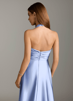 Azazie Tessie Bridesmaid Dresses Ice A-Line Pleated Stretch Satin Dress image7