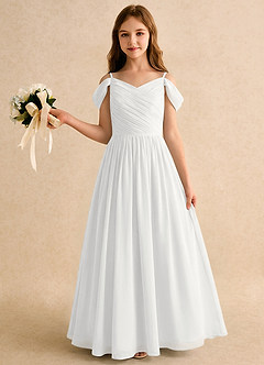 Azazie Chelo Junior Formal vestidos de niña de las flores Vestido de Blanco de Gasa de Corte en A con Plisado image3