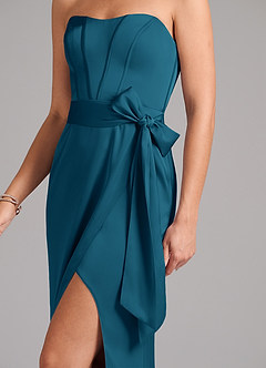 Azazie Jamie Brautjungfernkleider Wandelbar A-Linie Schulterfrei Stretch-Satin Kleid Tintenblau image7