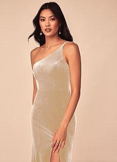 Azazie Kala Final Sale Champagne A-Line One Shoulder Velvet Dress image6