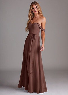 Azazie Aaron Bridesmaid Dresses Espresso A-Line Off the Shoulder Chiffon Convertible Dress image5
