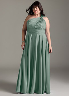 Azazie Charlize Abiti da Damigella Abito A-Line in Raso Elasticizzato Monospalla Salvia Argentata image13