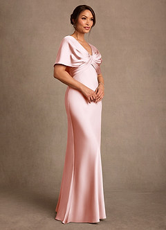 Azazie Dosia 신부의 어머니 드레스 쉬스 주름진 스트레치 새틴 플로어 길이 드레스 image2