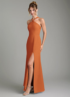 Azazie Rue Bridesmaid Dresses Cinnamon A-Line Halter Chiffon Dress image5