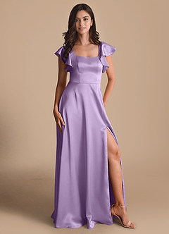 Azazie Bondi Bridesmaid Dresses Lilac A-Line Bow Metallic Satin Dress image5