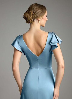 Azazie Omari Bridesmaid Dresses Steel Blue A-Line Stretch Satin Dress image7