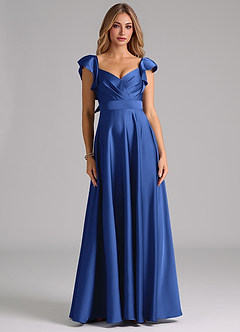Azazie Leilani Bridesmaid Dresses Royal Blue A-Line Ruched Stretch Satin Dress image3