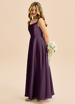 Azazie Isolde Junior Vestido de Ciruela de Satén Elástico de Corte en A con Plisado image3