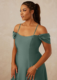 Christian Siriano Bridal for Azazie 1002 Bridesmaid Dresses Sea Moss A-Line Off the Shoulder Stretch Satin Convertible Dress image9