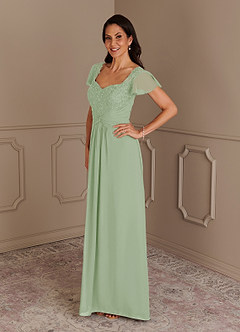 Azazie Gwenyth Mother of the Bride Dresses Dusty Sage A-Line Lace Chiffon Dress image4