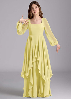 Azazie Clara Junior Lemon Sorbet A-Line Blouson Chiffon Dress image6