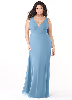 Azazie Christiana Bridesmaid Dresses Steel Blue A-Line V-Neck Pleated Chiffon Dress image9