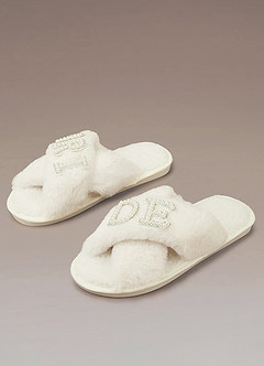 front Fuzzy Pearl Bride Slippers