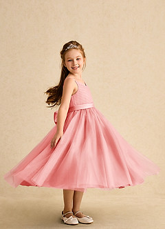 Azazie Patootie vestidos de niña de las flores Vestido de Coral de Tul de Corte En A con Tirante Espagueti image3
