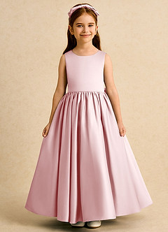 Azazie Nellia Robe Demoiselle D'honneur Fillette Robe Trapèze en Mat Satiné Nœud Rose Poudré image2
