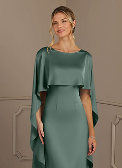 Azazie Eli Mother of the Bride Dresses Sea Moss Sheath Boatneck Stretch Satin Dress image5