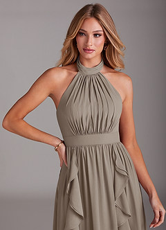 Azazie Avary Bridesmaid Dresses Taupe A-Line Pleated Chiffon Dress image6