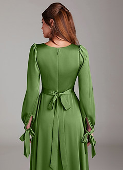 Azazie Leonia Bridesmaid Dresses Basil A-Line Long Sleeve Stretch Satin Dress image7