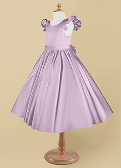 Azazie Violeta vestidos de niña de las flores Vestido de Lila Esmerilada de Satin Mate de Princesa con Lazo image9