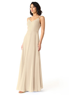 Azazie Janine Bridesmaid Dresses Champagne A-Line V-Neck Chiffon Dress image2