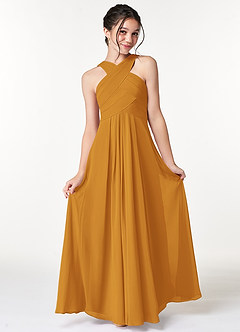 Azazie Kaleigh Junior Butterscotch A-Line Pleated Chiffon Dress image4