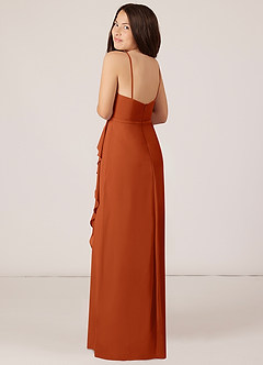 Azazie Kaylee Junior Burnt Orange A-Line with Belt Chiffon Dress image5