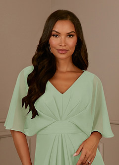 Azazie Oksana Abiti per la Madre della Sposa Abito A-Line in Chiffon con Scollo a V a Pieghe Verde Salvia image4