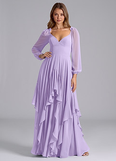 Azazie Karan Bridesmaid Dresses Lilac A-Line Long Sleeve Chiffon Dress image3