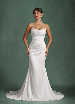 Azazie Sadie Robes de mariée Robe Sirène en Satin extensible Blanc De Diamant image4