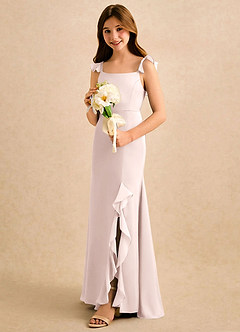 Azazie Novalie Girls Formal vestidos de niña de las flores Vestido de Rosa Rubor de Satén Elástico de Corte Sirena con Lazo image2