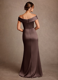 Azazie Bedford Mother of the Bride Dresses Ganache Sheath Pleated Stretch Satin Dress image3