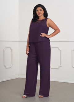 Azazie Maura Mère de la mariée Robes Robe Combinaison/Tailleur Pantalon en Mousseline de soie Paillettes Prune image10