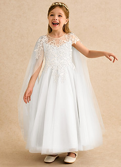 Azazie Dandelion Flower Girl Dresses Ivory Ball-Gown Lace Dress image1