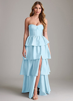 Azazie Faye Bridesmaid Dresses Sky Blue A-Line Ruched Stretch Satin Dress image1