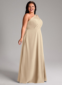 Azazie Phaedra Bridesmaid Dresses Champagne A-Line One Shoulder Chiffon Dress image11