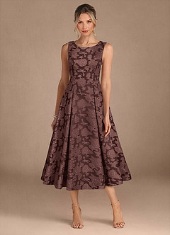 Azazie Fulton Mother of the Bride Dresses Espresso A-Line Pleated Floral Burnout Dress image5