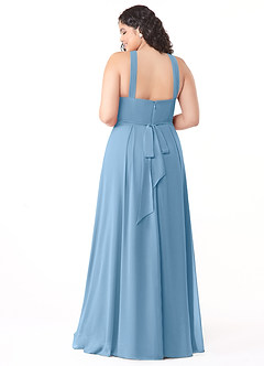 Azazie Dixie Bridesmaid Dresses Steel Blue A-Line Halter Pleated Chiffon Dress image10
