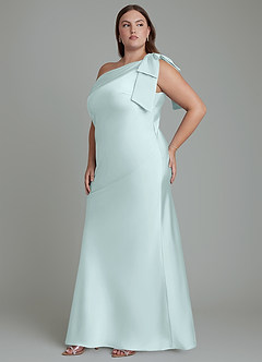 Azazie Yuanna Bridesmaid Dresses Sea Glass Mermaid One Shoulder Stretch Satin Dress image12