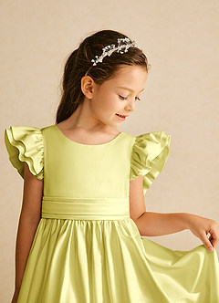 Azazie Piglette Blumenmädchenkleider A-Linie Schleifen Matte Satin Kleid Zitronensorbet image3