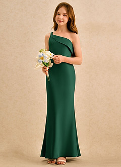 Azazie Almond Girls Formal Sukienki dla dziewczynek sypiących kwiaty Osłona Jedno ramię Satyna elastyczna Długość podłogi Sukienka image3