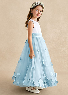 Azazie Vi Blumenmädchenkleider A-Linie ärmellos Tüll Kleid Himmelblau image7