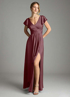 Azazie Omari Bridesmaid Dresses Sangria A-Line Stretch Satin Dress image1